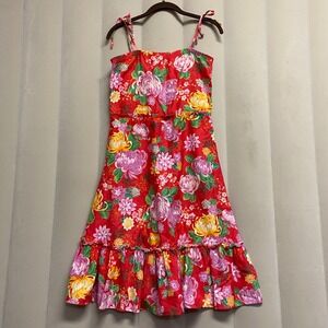 Vintage Pomare Women's Dress Sundress Hawaiian Floral Ruffle Vacation Resortwear